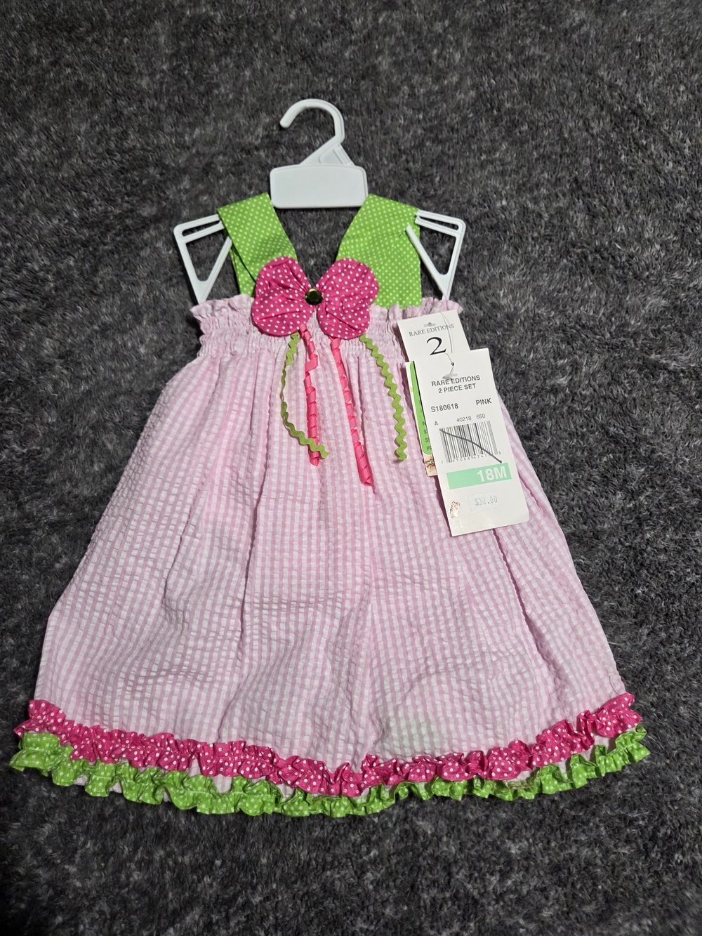 Rare Editions Pink and Green Seersucker Dress Set